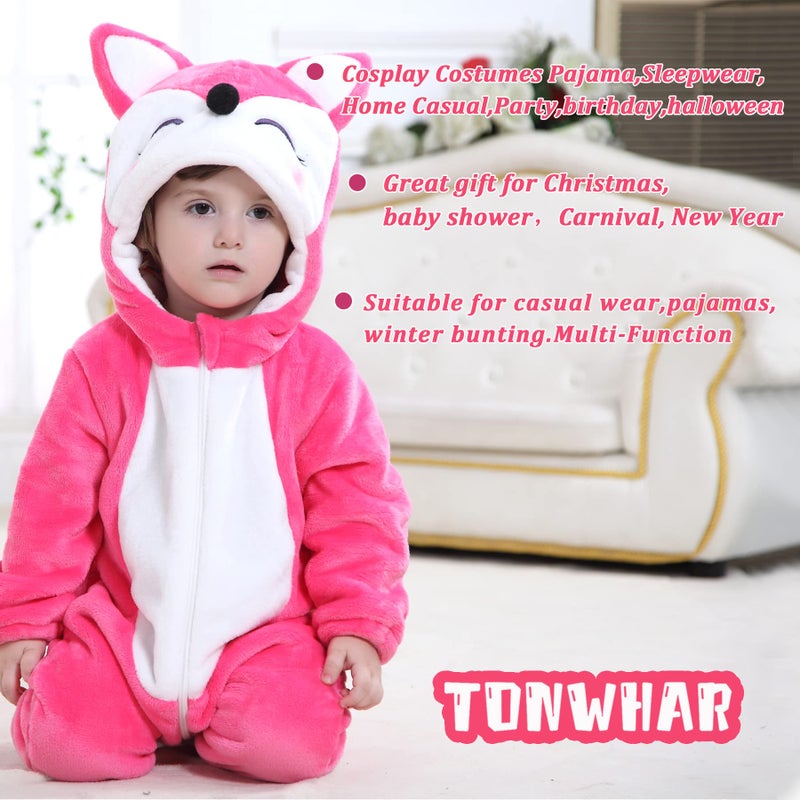 TONWHAR Unisex-Baby Animal Onesie Costume Cartoon Animal Outfit Homewear Kids' One-Piece Rompers(6-12 Months, Rose Fox) - Image 5